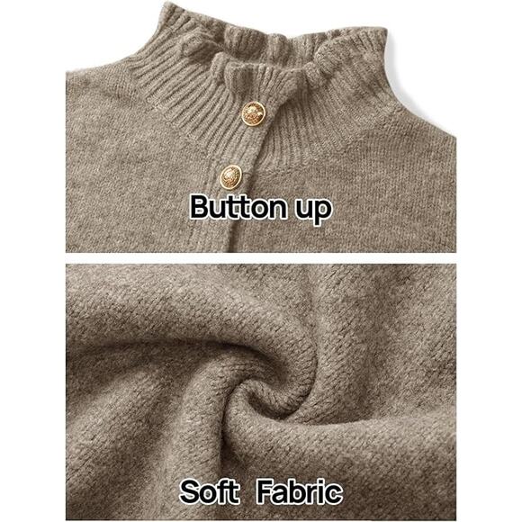 Chunky Knit Renaissance Regencycore Camel Balloon Sleeve Ruffle Cozy Cardigan L - Picture 5 of 6